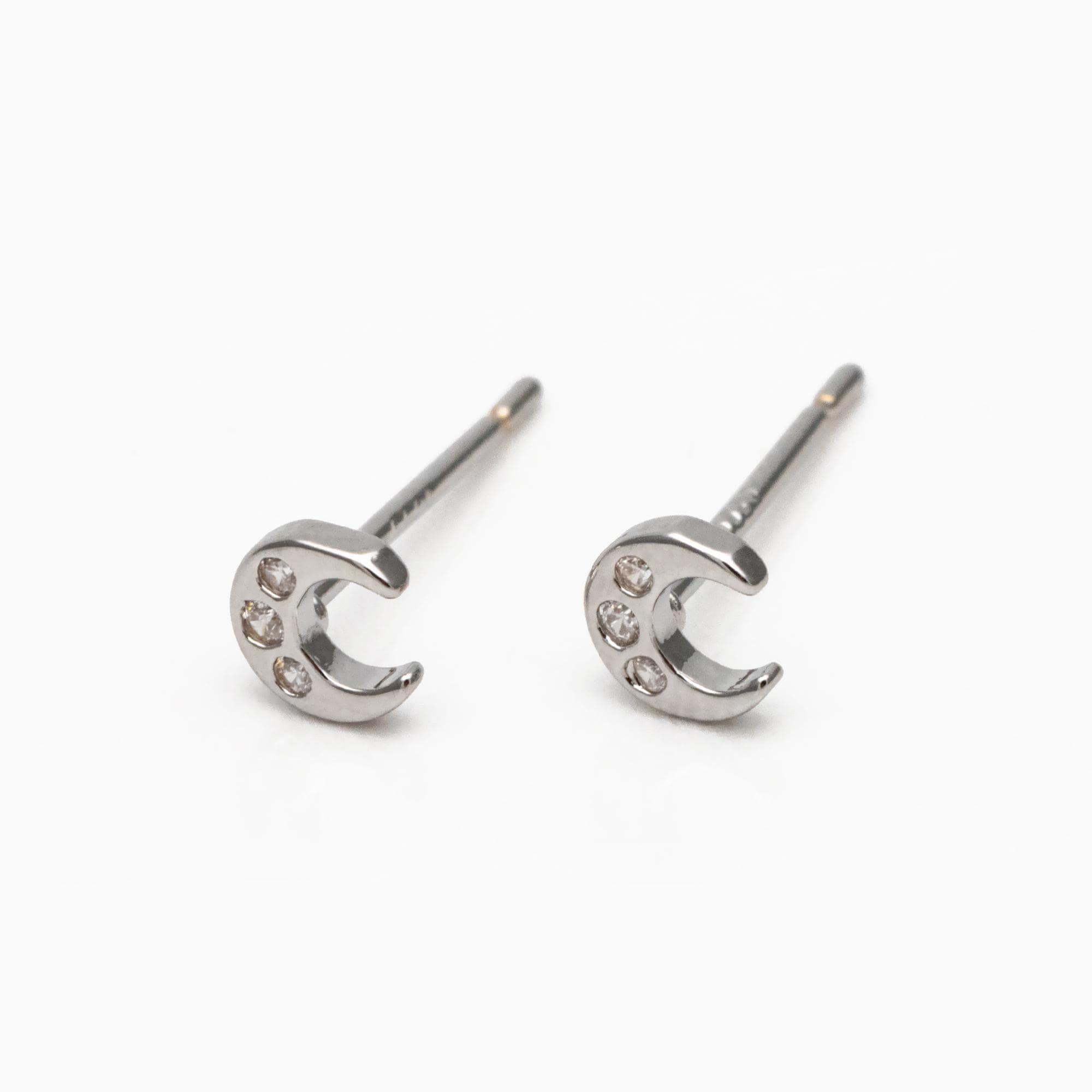 10pcs CZ Pave Gold/ Silver Tone Moon Earrings, Real Gold/ Rhodium Plated Brass, Minimalist Stud Earrings (#GB-3041-G)